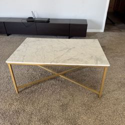Modern Gold Coffee Table – White Top – Minimalist Living Room Table