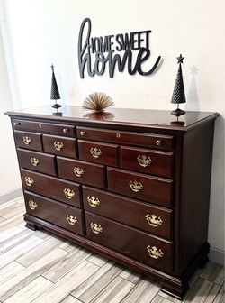 Dark Cherry Wood Dresser with Brass Hardware free delivery