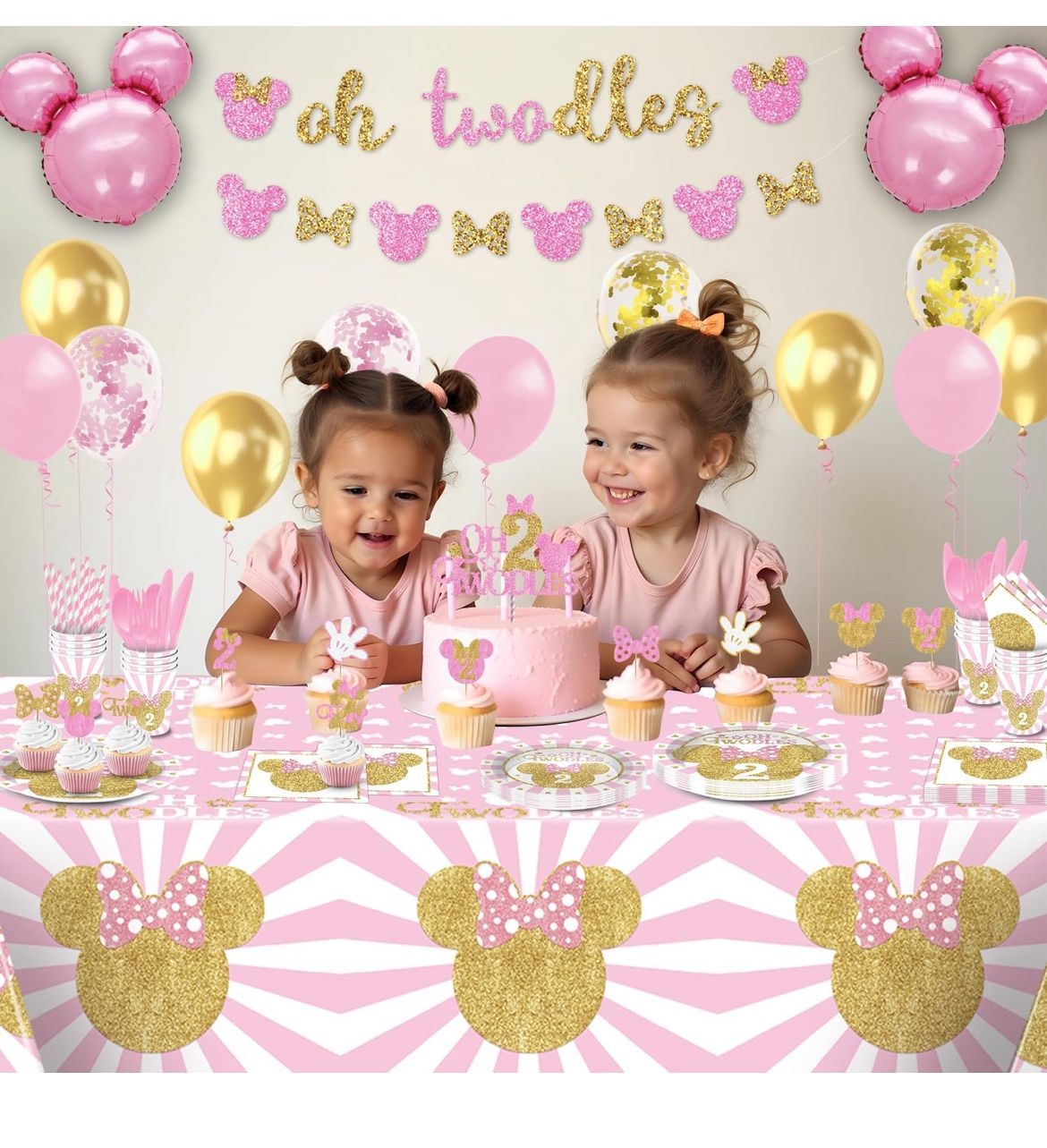 New 166 Pcs Oh Twodles Minnie Mouse Birthday Party Supplies Girl, 2nd Birthday Decorations for Girl Paper Plates Napkins Cups Tablecloth Banner 