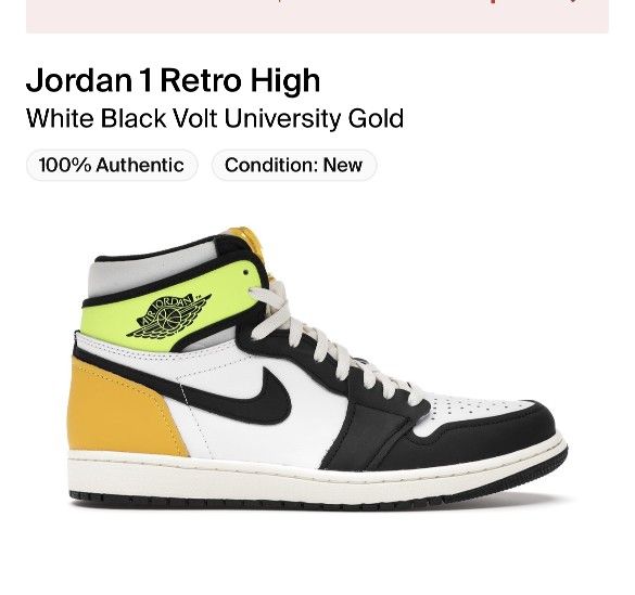 Jordan 1 Retro High White Black Volt University Gold Size 9