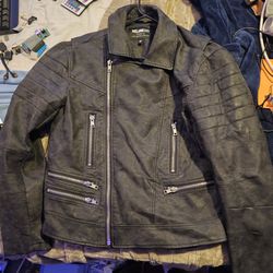 Black William Rast Men's Leather Jacket Medium 