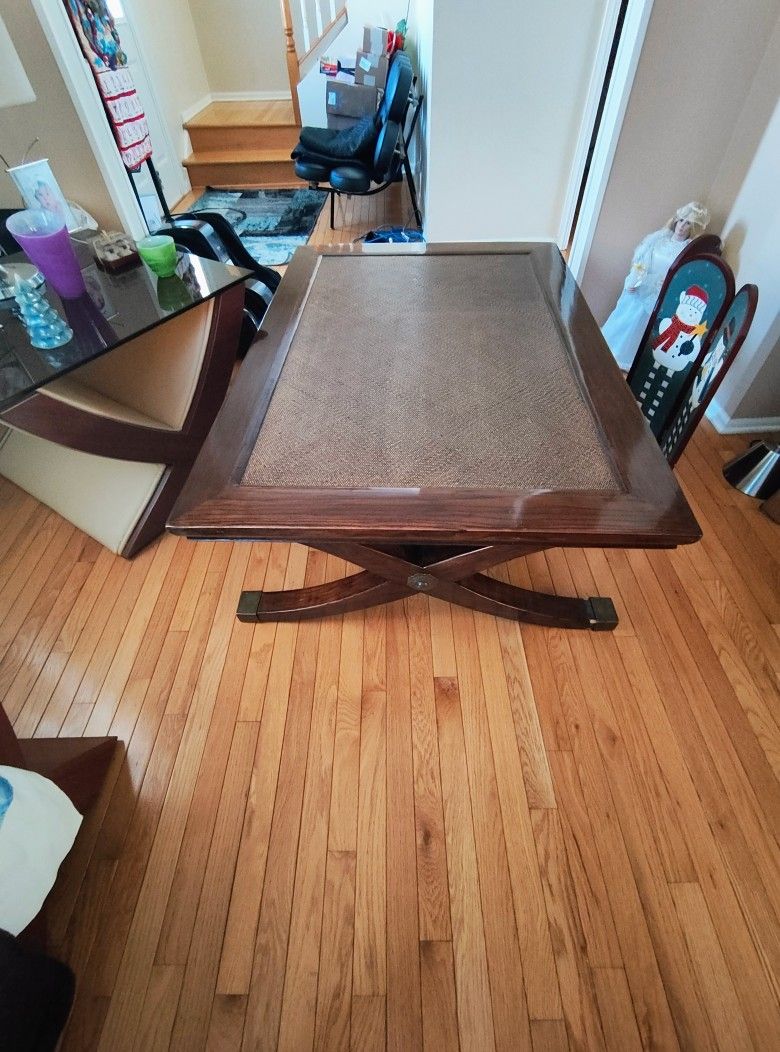 Wooden Coffee Table with Woven Top