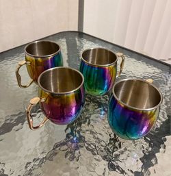 OGGI iridescent, stainless steel mug rainbow finish metal coffee cups, instead of four vintage