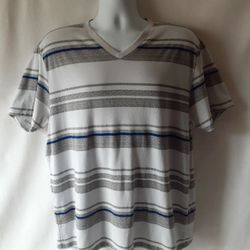 American Rag men's white/gray striped v-neck short sleeve top size XXL