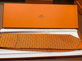 Hermès Zebra H Logo Orange Silk Tie