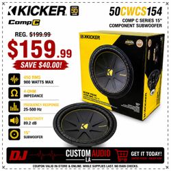 Kicker Comp C Series Bass Speaker 15" Subwoofer 4-Ohm CWCS15 50CWCS154 🚨 Payment Options Available 🚨 No Credit Needed 🚨