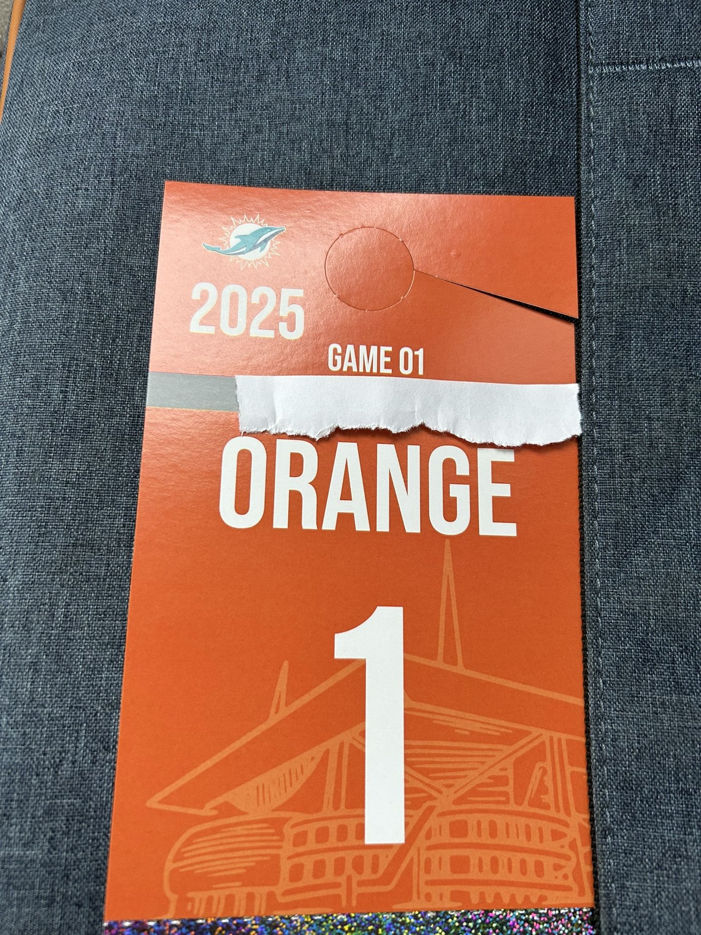 Miami Dolphins Orange Parking Pass Aug -23