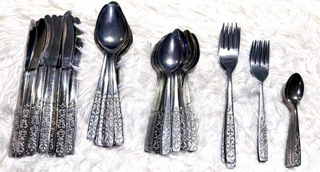 Imperial International Co-IIC Cadiz Scroll Design Stainless Steel Flatware-69 Piece Set-Mid Century-Vintage!
