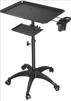 Zhooge Salon Tray Cart with Storage Platform, Aluminum Tattoo Tray with Wheels Adjustable Height