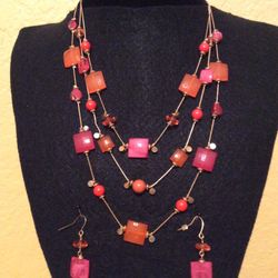 Women’s Pink Necklace And Earrings Set