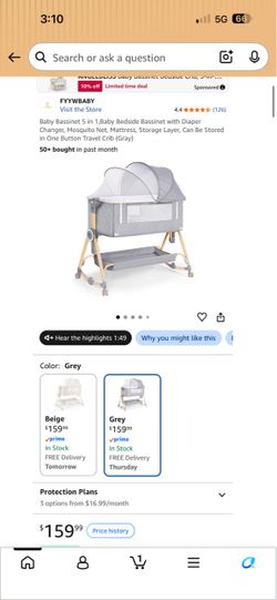FYYWBABY 5-in-1 Baby Bassinet Bedside Crib – Gray