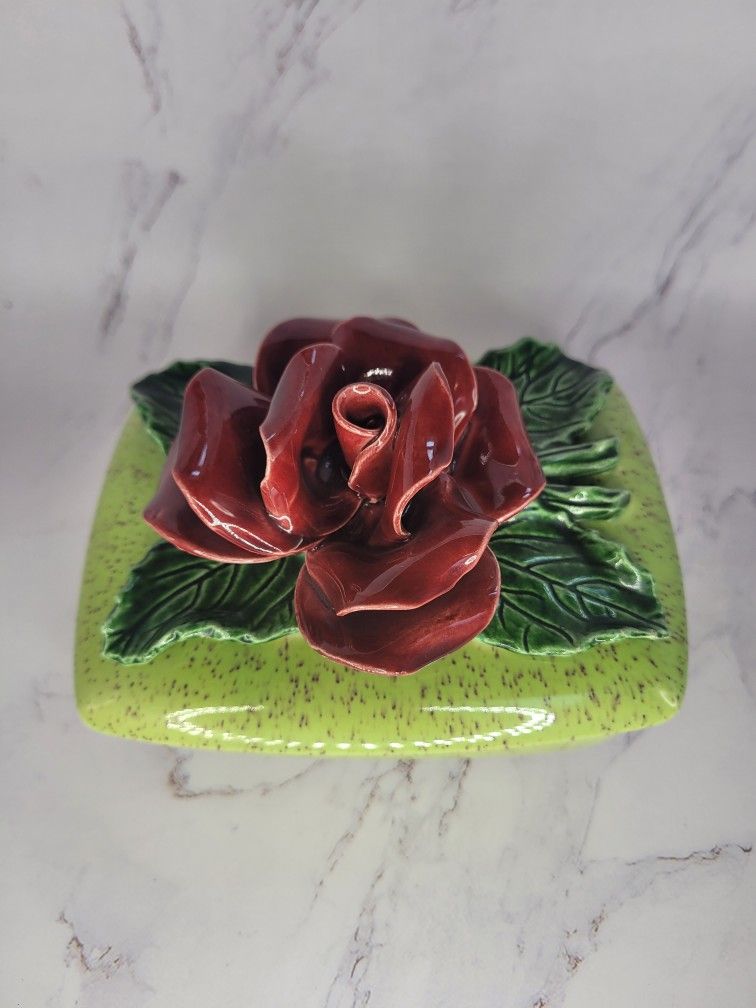 Chartreuse Floral Trinket Box
