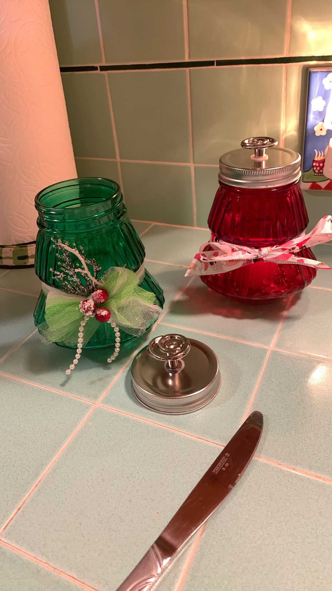 Decorative Glass Candle Holder. Set $20