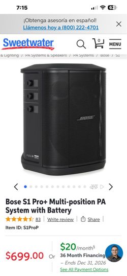 Bose S1 Pro+ Multi-position PA System with Battery. Open Box