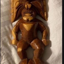 Rare Hand Carved Hawaiian Artist Signed Tiki Doll Lahaina Maui 2014