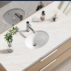 New In Box 13x10 inch Undermount Bathroom Sink - Oval Bathroom Sink White Ceramic Vessel Lavatory Basin with Overflow, Countertop Vanity Sink