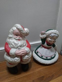Vintage Ceramic Mr. And Mrs. Santa Claus Figurines