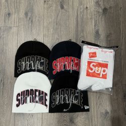Supreme New Era Rhinestone Beanie Navy, Black, White & Socks