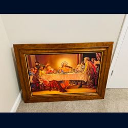 Vintage The Last Supper Framed Religious Print Picture Art Wood  Frame