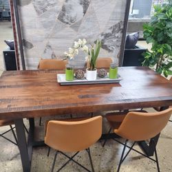 Beautiful 7 PC Rustic Dining Set With 6 Chairs (New)