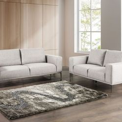 Brand New Grey Chenille Modern Style Sofa & Loveseat 