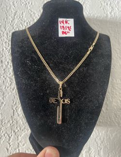 14K Solid Gold Chain and Pendant 13.1Gr 28 Inches Long