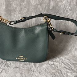 Coach Jes Green Hobo Shoulder Handbag Pebble Leather Bag Evergreen