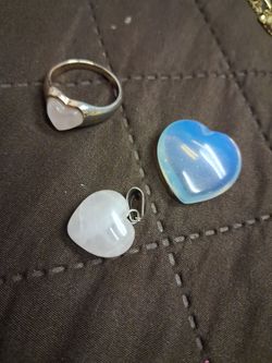 Heart Stone Ring, Pendant, and Crystal Set