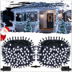 2-Pack Connectable Christmas Lights Outdoor, Total 164FT 400LED Christmas String Lights Waterproof with 8 Modes & Timer, Green Wire Twinkle Lights for