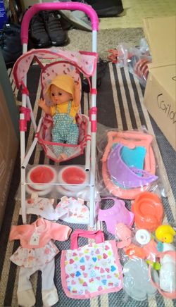 Baby Doll With Stoller And Accessories