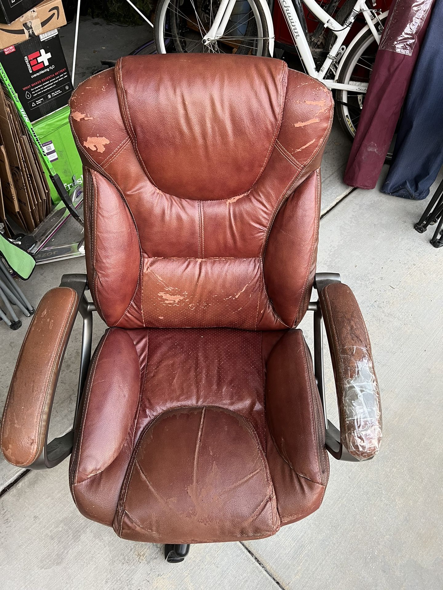 Free - Brown /Red Pleather Reclining Swivel Office Chair