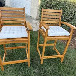2 Matching 27” seat height tall Wooden Bar Stools w/ Removable Cushions