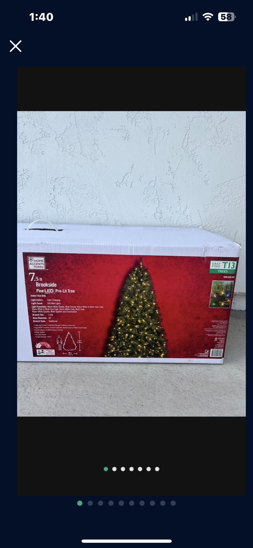 Christmas Tree 7.5 FT - Works Great - White Or Color Lights. Paid $250 for the tree. Holiday tree for the season.