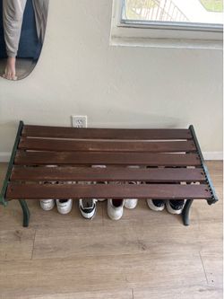 Rustic Wood & Cast Iron Entryway Bench / Shoe Rack