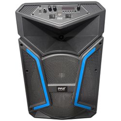 Pyle Portable Bluetooth Speaker 800w Outdoor/Indoor Party Lights MP3 USB FM Radio Rolling Wheels