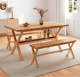 Set of 2 Wood Bench for Dining Room