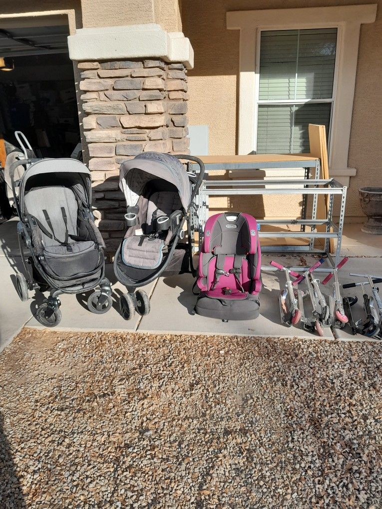 Graco Baby Strollers $20 Each, Car Seat (Sold), Razor 2 Wheel Kids Scooters $7 Each See All Photos