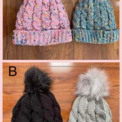 2 Toddler Kids Winter Warm Fleeced Beanie Hat (1-6 Years Old)