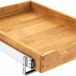 NEW! Pull Out Cabinet Organizer (14" W X 18" D) 1 Tier, Single Tier Oak Wood Under Cabinet Slide Out Shelf Drawer Box