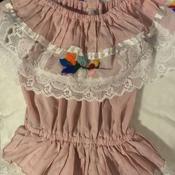 Little Girl Pink Mexican Dress Embroidered Flowers Lace - No Tags Size 2   