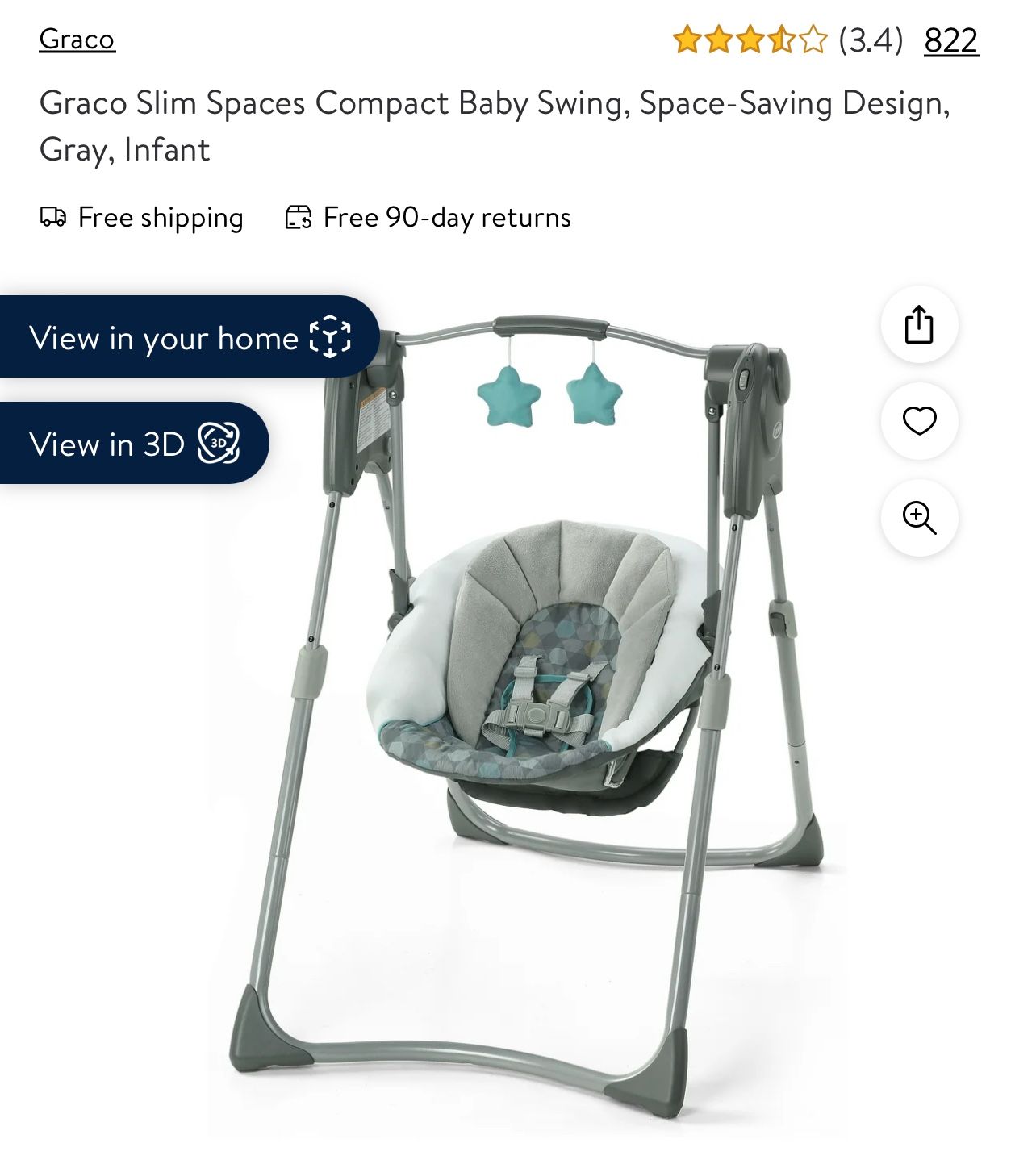 Graco slim spaces compact baby swing! Brand New! In Box! Never Opened! Space Saving Design. Gray Infant. $65 OBO