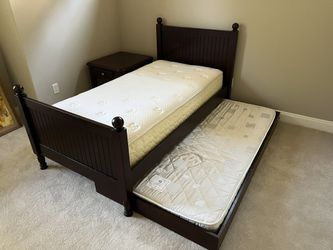 Pottery Barn twin bed with trundle and mattresses