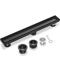 (New in Box)
32 Inch Linear Shower Drain Matte Black with Reversible Flat & Tile Insert Cover, 304 Stainless Steel Rectangle Shower Floor Drain with H