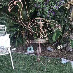 GIANT rustic Metal Vintage Flamingo 57” High  Yard art with plant pot