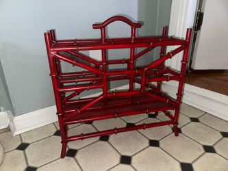 Vintage Hollywood Regency Red Faux Bamboo Metal Magazine Rack