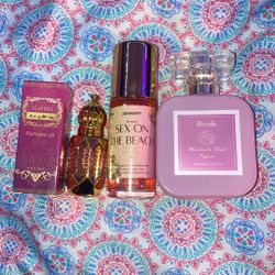 Sex on the beach body oil, Flatpea perfume oil, Marshmallow blush perfume