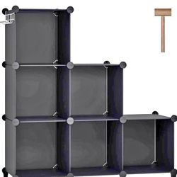 6 Cubes Storage Organizer, Bookcase, Display Shelf with Wooden Mallet