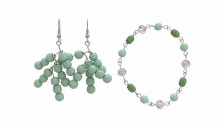 Green Bead Earrings and Bracelet Set