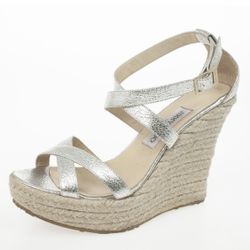 Jimmy Choo Metallic Leather Porto Espadrille Wedges