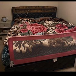 Queen Bed Frame with Headboard Storage + Mattress – Good Condition